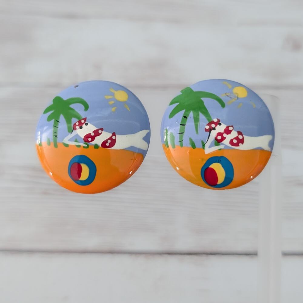 Vintage Stud Earrings Large Retro Beach Theme Summer Vibes